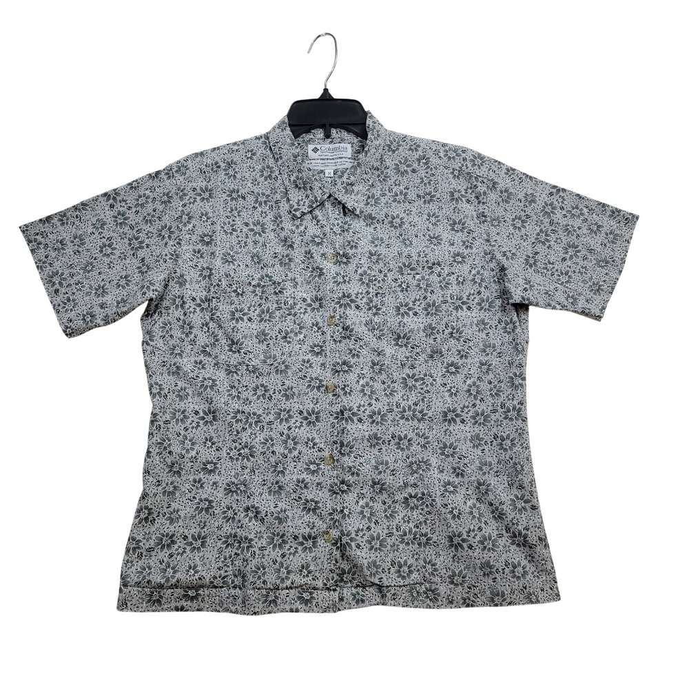Columbia Button Up Shirt Womens Medium Green Floral Short Sleeve Cotton